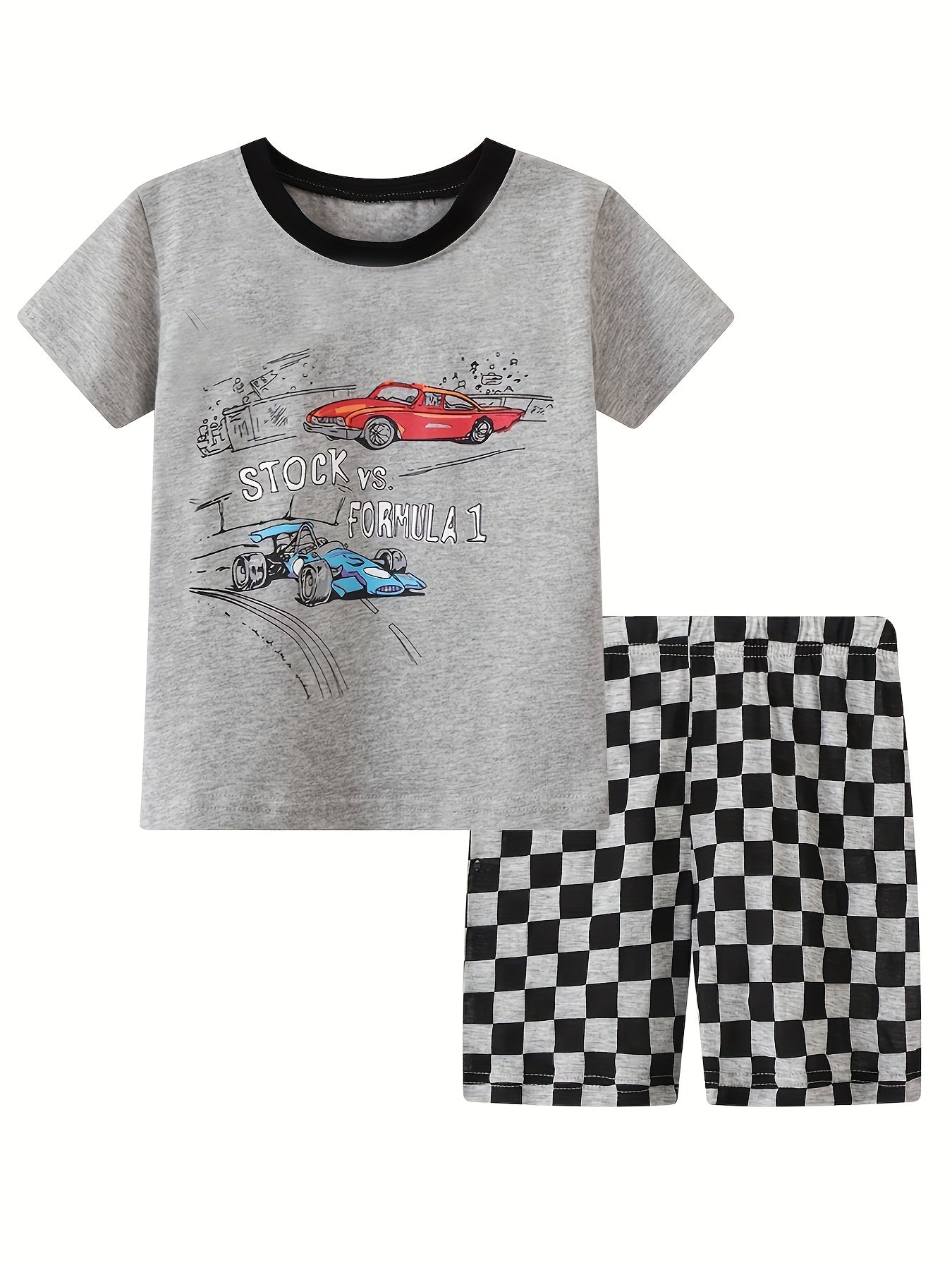 Boys Racing Cars Pajamas Set Short Sleeves Crew Neck Casual Homewear