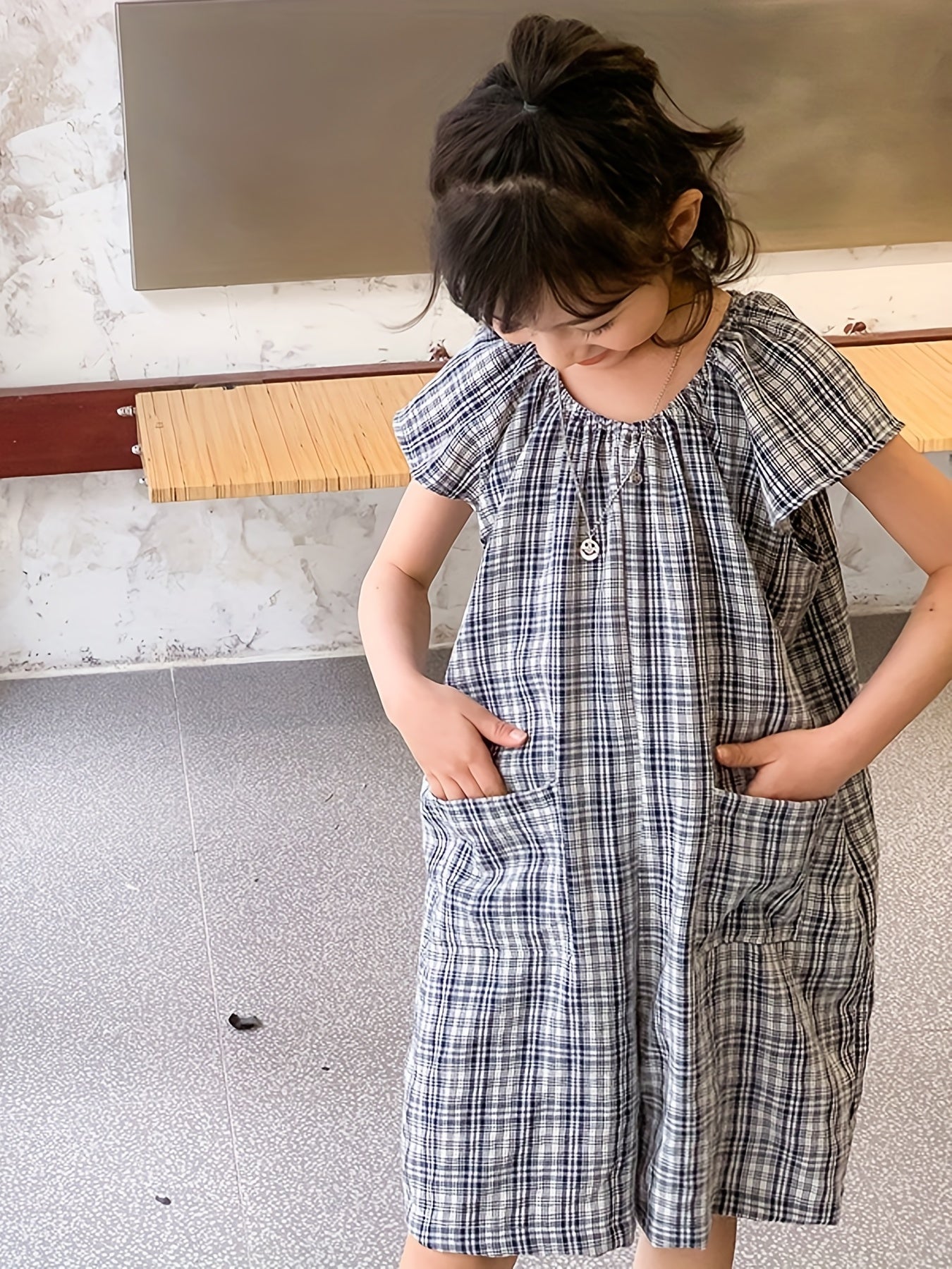 Girl's Plaid Jumpsuit Casual Shorts Sleeve Crew Neck Sports Jumpsuit