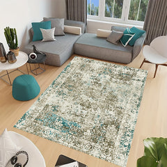 Large Vintage Green Washable Carpet Indoor Flower Printing Carpet
