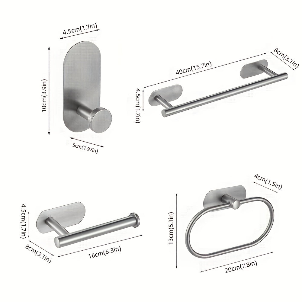 4pc Stainless Steel Bathroom Accessories Set Towel Bar Ring Holder Hooks