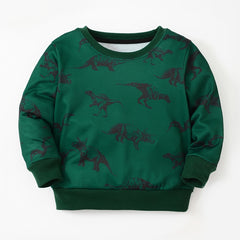 Boys Dinosaur Pullover Sweatshirt Round Neck Long Sleeve Warm Top