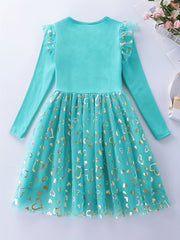 Princess Unicorn Sequin Long Sleeve Fall Dress Kids Birthday Party Wedding Tulle