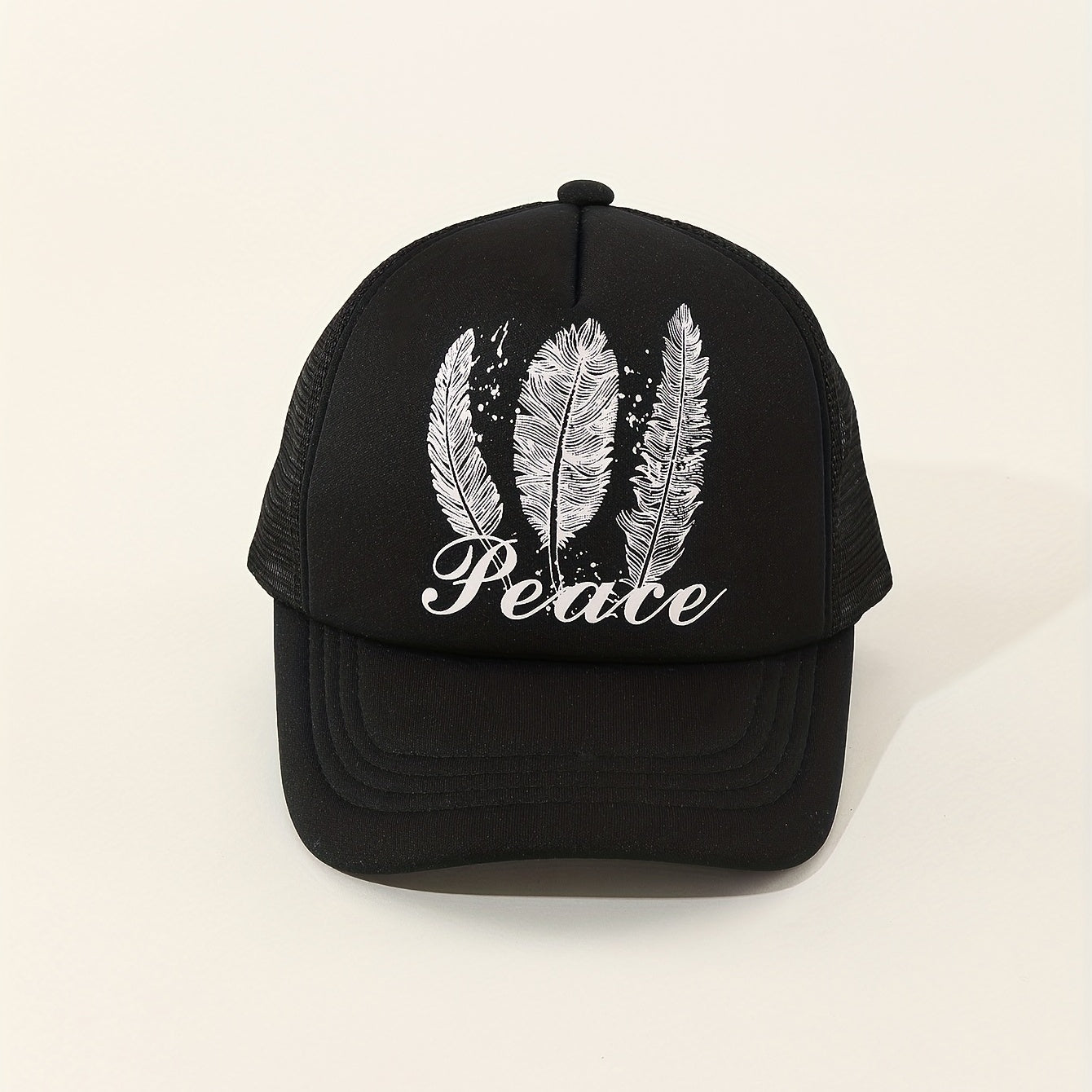 Peach Feather Print Trucker Hat Mesh Breathable Baseball Cap