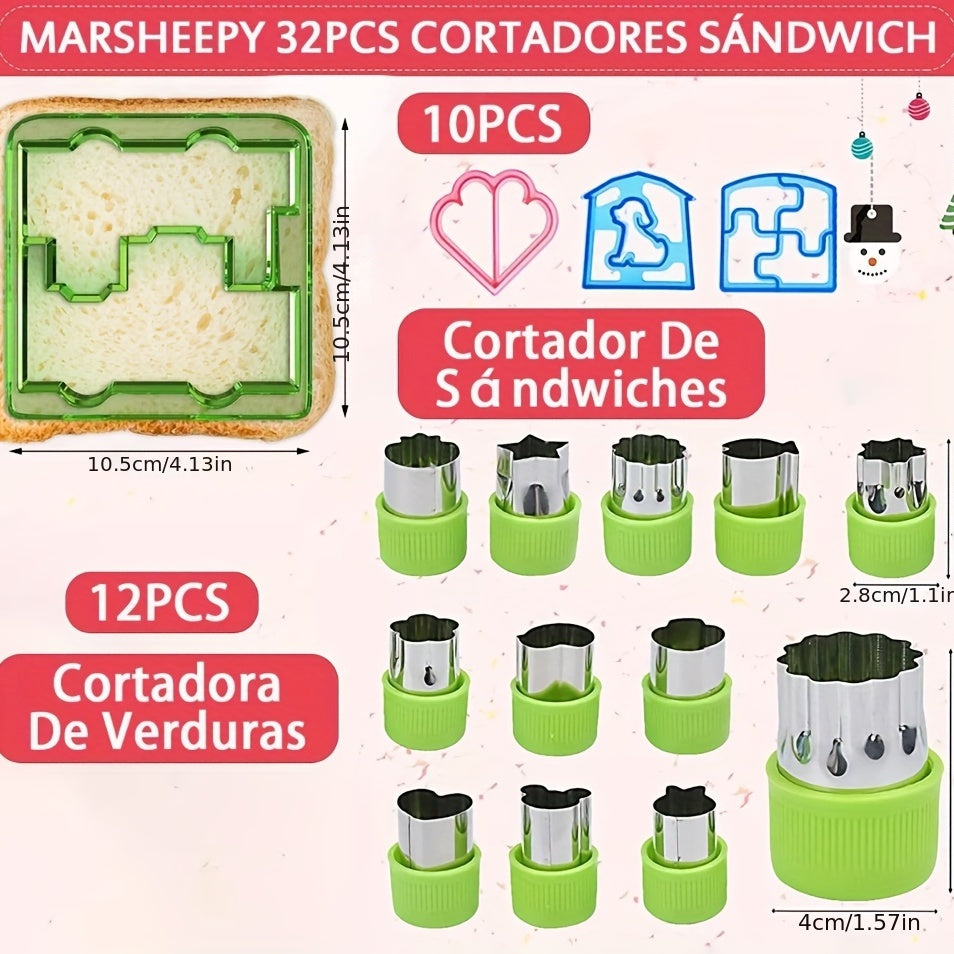32pcs Sandwich Cutter with Fork & Fan - BPA Free Mold & Stainless Steel