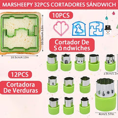 32pcs Sandwich Cutter with Fork & Fan - BPA Free Mold & Stainless Steel