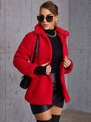 Solid Fleece Coat Casual Winter Warm Outerwear Women's Clothing
