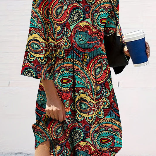 Boho Dress Women's Plus Paisley Print Half Sleeve