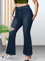 Women's Plus High Rise Fringe Trim Flared Leg Jeans