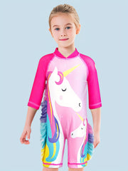 Toddler Unicorn Pattern Swimsuit Ruffle Onesie Long Sleeve Bathing Suit