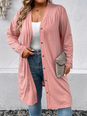 Women's Plus Solid Button Up Long Sleeve Cardigan