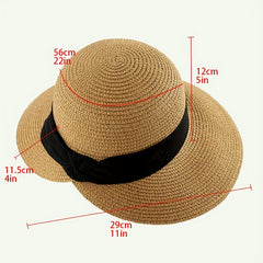 Bowknot Split Straw Sun Hat Wide Brim UV Protection Travel Beach Hats