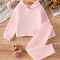 2pcs Kid's Thermal Pajamas Hoodie & Pants Set Warm Comfy PJ Set Girl's Loungewea