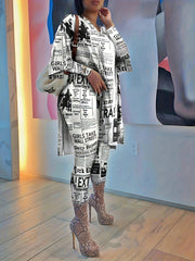 Newspaper Print Layered Top & Leggings Outfit Set