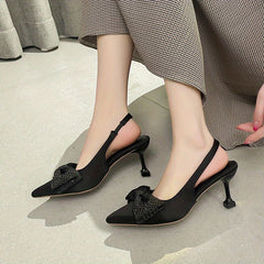 Rhinestone Bowknot Slingback High Heels - Dress Pumps