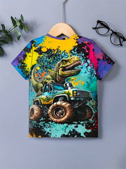Boy's Splatter & T rex Graphic T shirt Casual Slightly Stretch