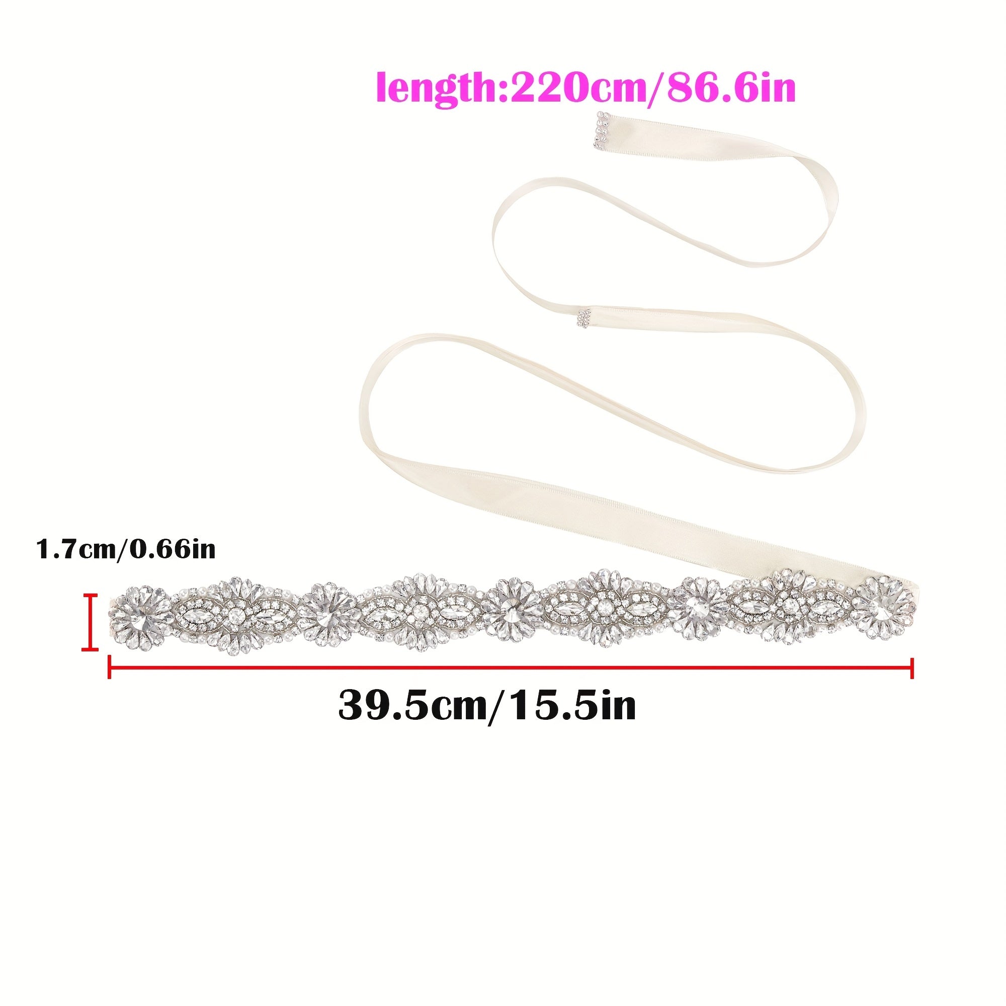 Beaded Flower Rhinestone Decor Waistband Sash Belt Bridal Accessory