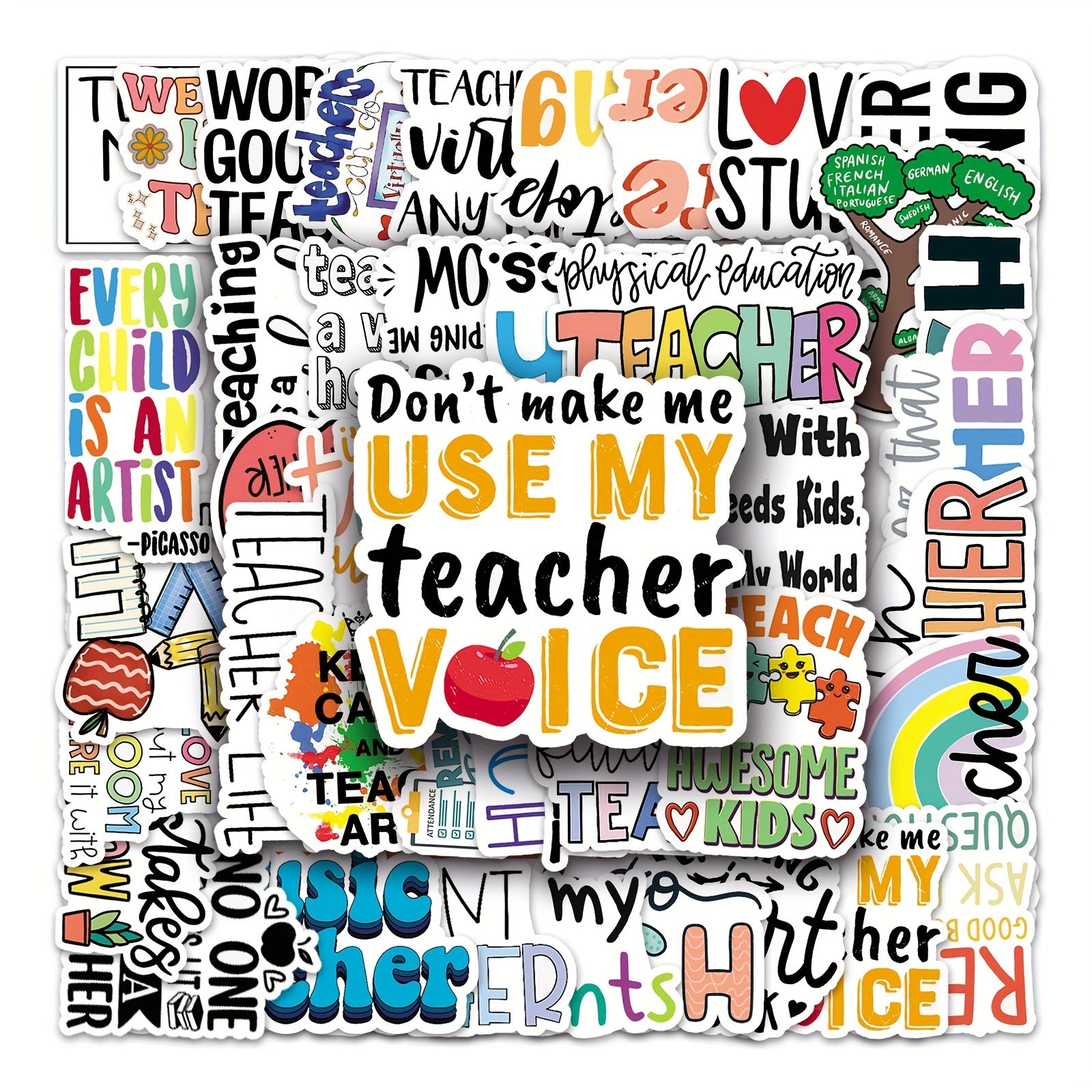 50Pcs Teacher Series Graffiti Stickers Waterproof Decorative DIY Toys