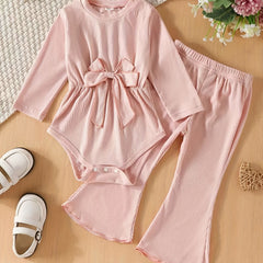 Baby Girls Stylish Bow Romper & Flared Pants Set