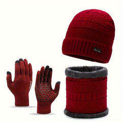 Winter Knitted Hat Scarf Gloves Set Outdoor Warm Coldproof Windproof