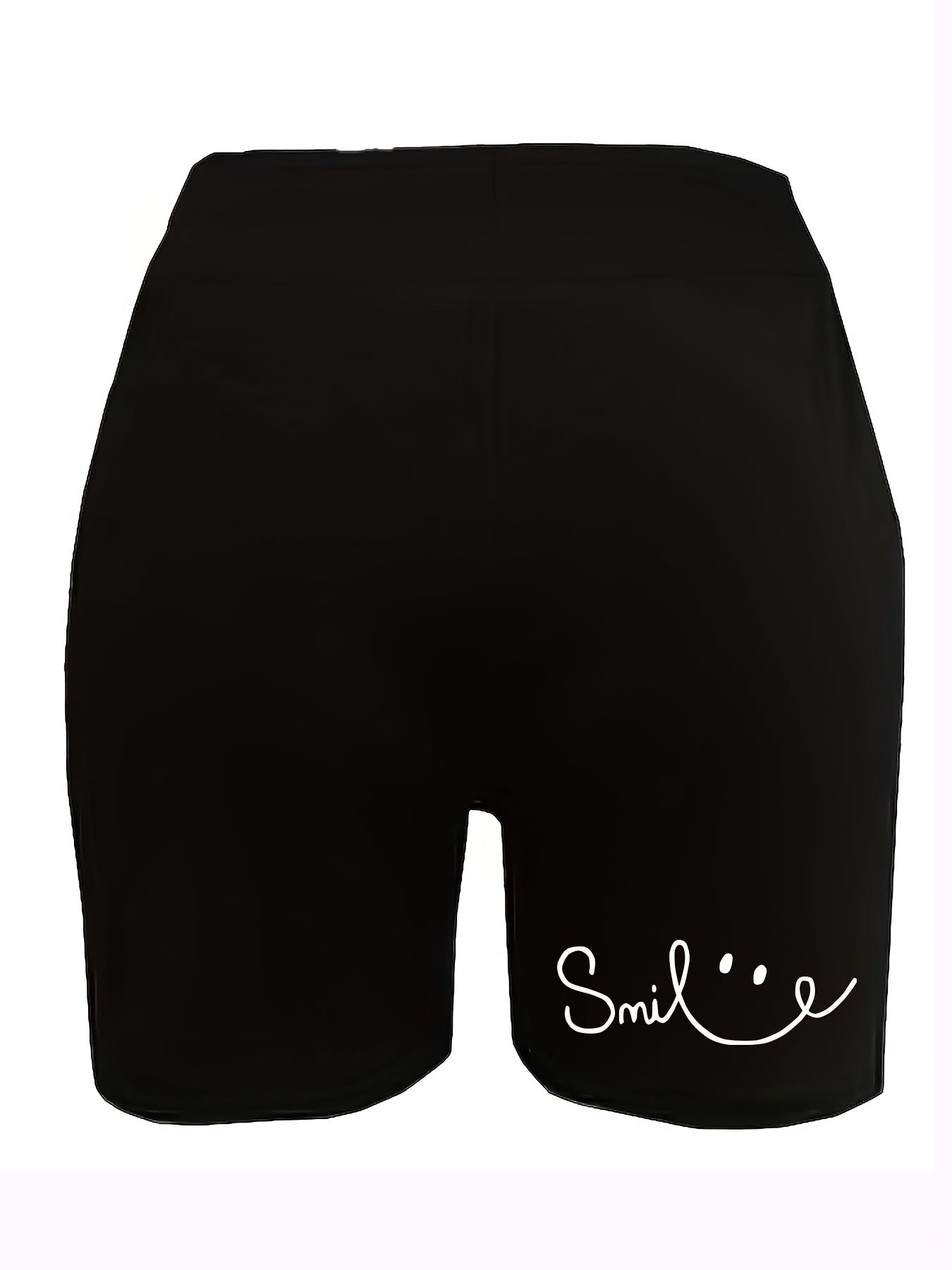 Smiling Face Print High Rise Biker Shorts