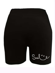 Smiling Face Print High Rise Biker Shorts