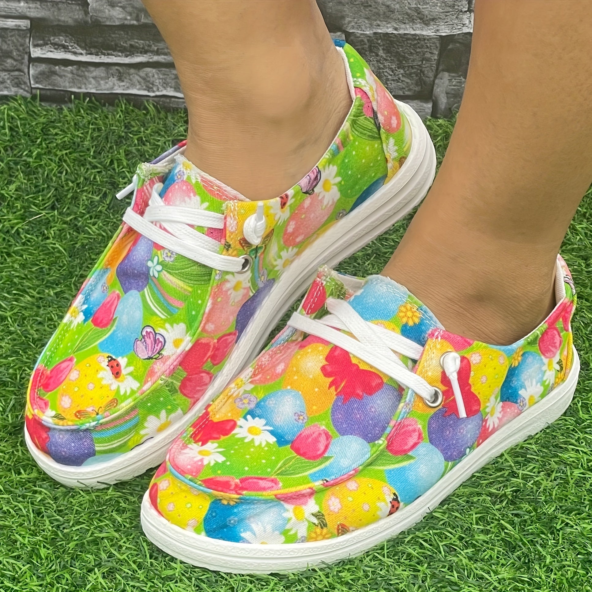 Colorful Egg & Floral Easter Skateboard Shoes Lightweight Running Shoes