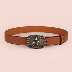 Men's Western Cowboy Pattern PU Leather Belt Casual Belt