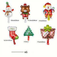 6pcs Christmas Polyester Film Balloons: Candy Crutch, Santa Claus, Christmas Tre