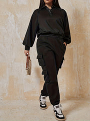 Solid Lantern Sleeve Sweatshirt Long Sleeve V Neck Pullover Casual Tops