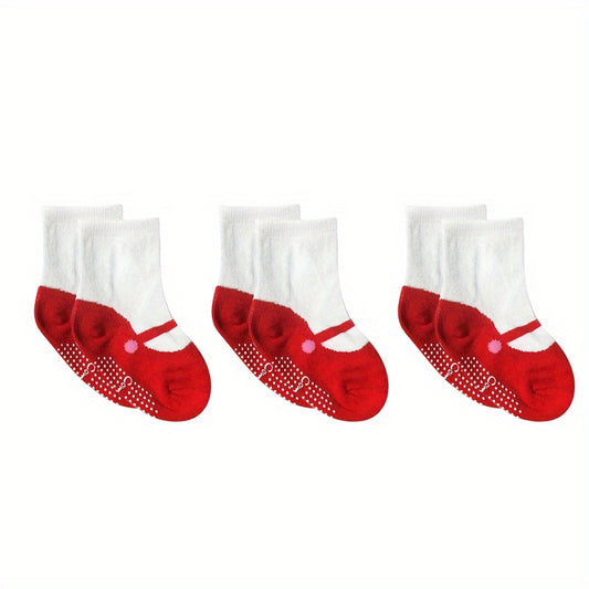 3 Pairs Baby Girls Ballet Shose Pattern Cotton Crew Socks