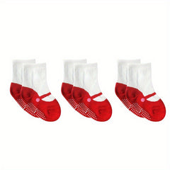 3 Pairs Baby Girls Ballet Shose Pattern Cotton Crew Socks