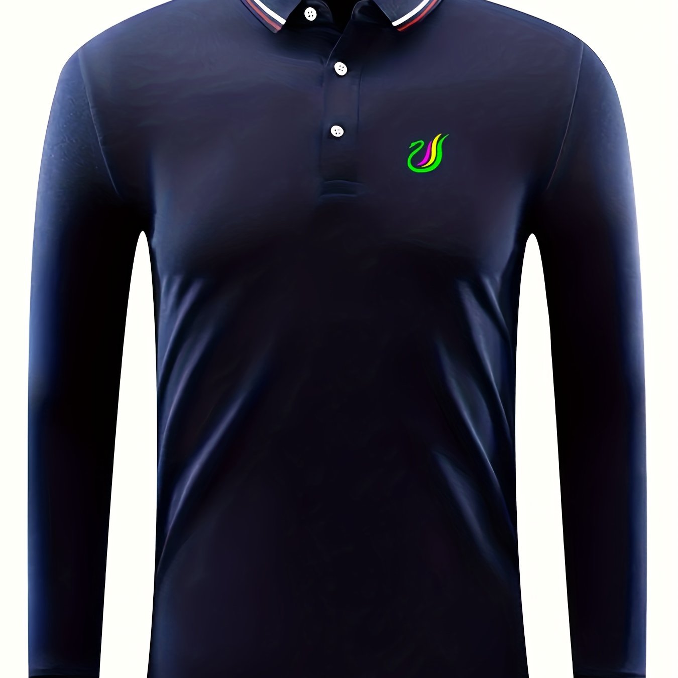 Colorful Goose Print Men's Lapel Polo Shirt Casual Stretch Long Sleeve