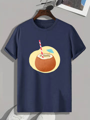 Coconut Juice Print Men's Graphic T-shirt for Summer