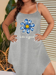 Sexy Nightdress Women's Plus Floral & Slogan Print Round Neck