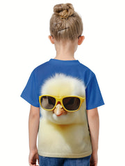 Girls Boys 3D Chick Print T-shirt Summer Sports Pullover