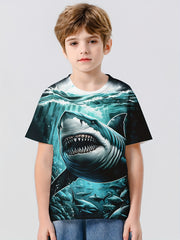 Shark 3D Print Boy's Casual Tees Short Sleeve Crew Neck Comfy T shirt