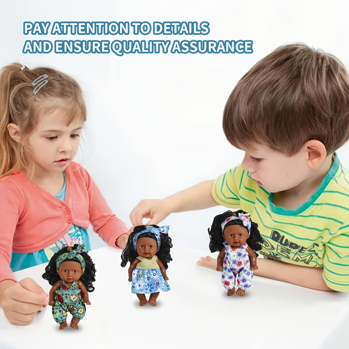 6pcs African Girl Doll Set with Clothes and Curly Hair for Children 3-8