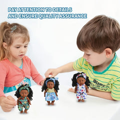 6pcs African Girl Doll Set with Clothes and Curly Hair for Children 3-8