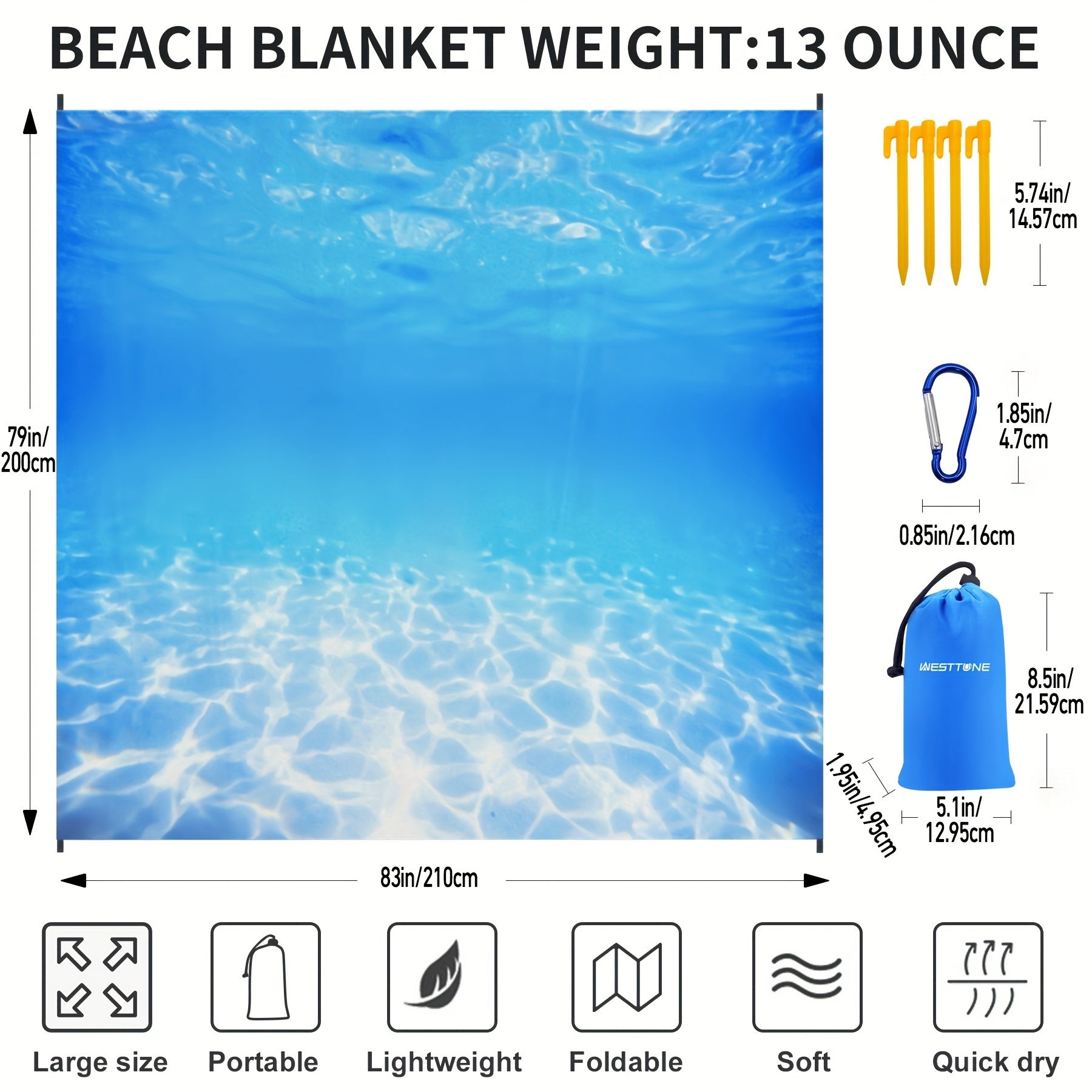Waterproof Beach Blanket 200 X 210 - Travel Camping Picnic Mat