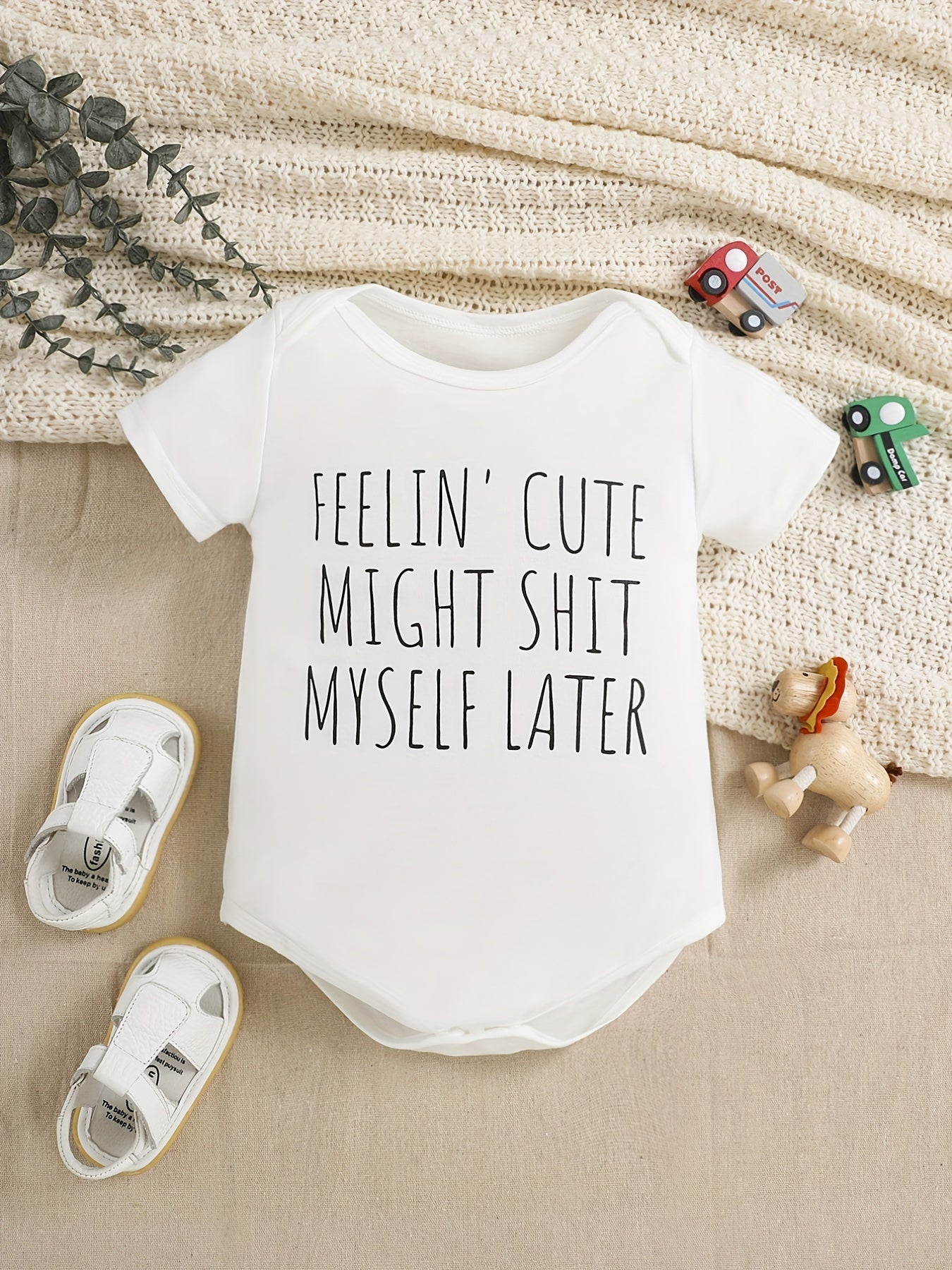 Letter Graphic Print Short Sleeve Onesie for Baby Boys and Girls