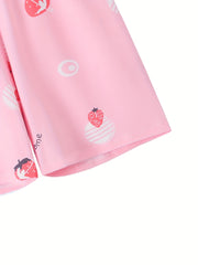 Women's Strawberry & Letter Print High Stretch Shorts