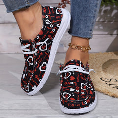 Love Pattern Skate Shoes Flat Canvas Lace-up Women's Shoes
