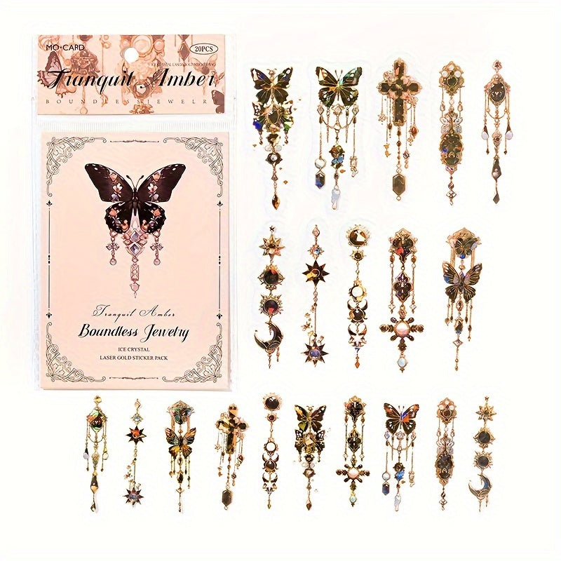 20sheets Ice Crystal Laser Golden Jewelry PET Sticker Set
