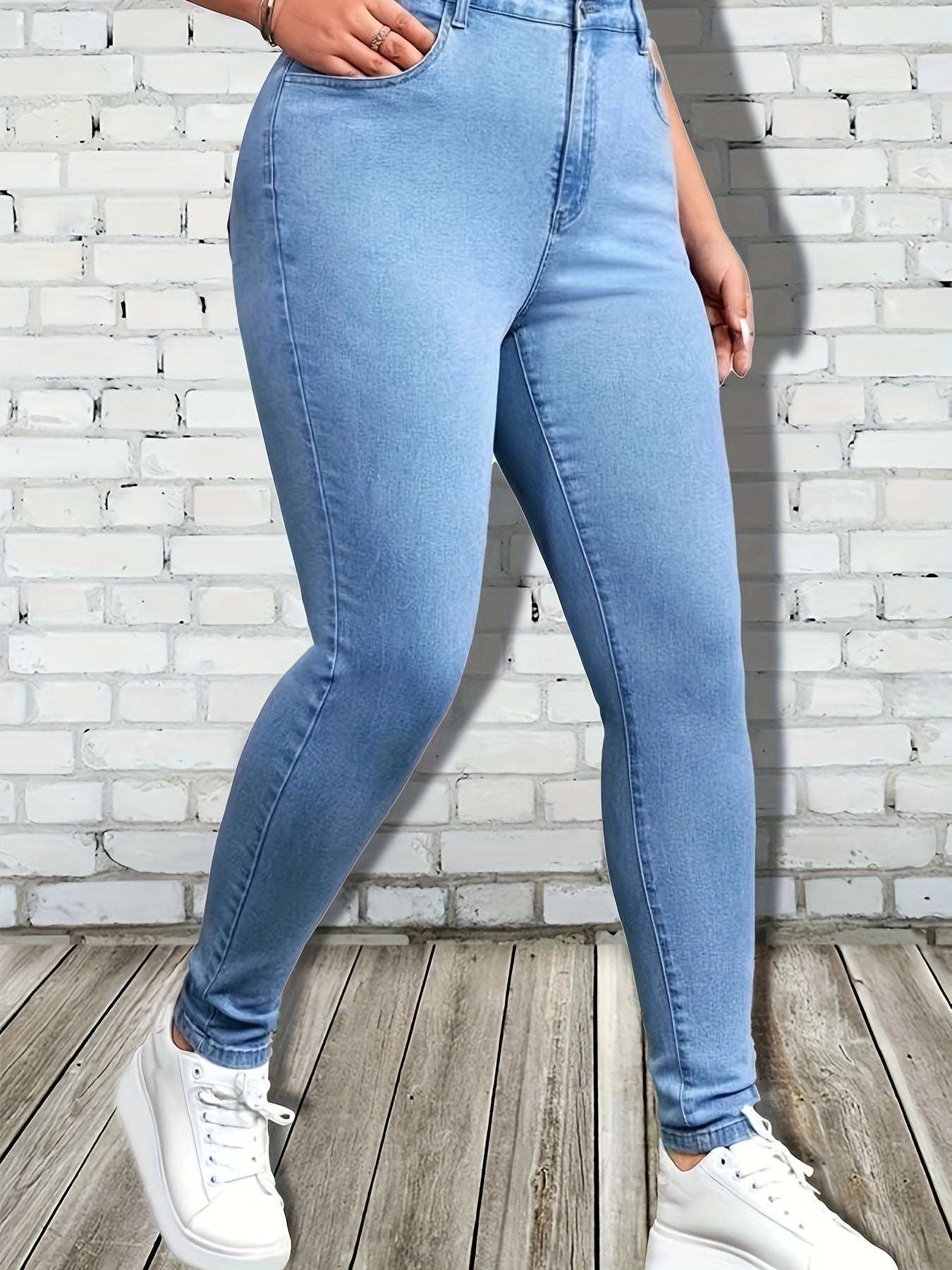 Plus Solid Button Fly High Rise Skinny Jeans