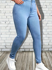 Plus Solid Button Fly High Rise Skinny Jeans