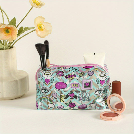 Rainbow Heart Pattern Makeup Bag PVC Waterproof Zipper Pouch