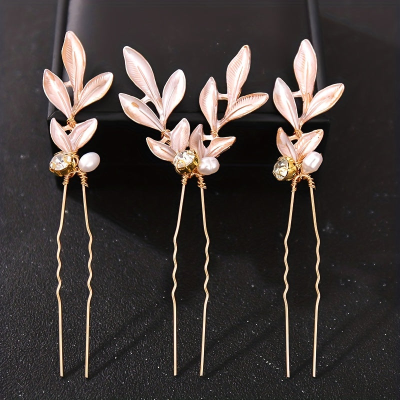Crystal Flower Hair Pin U-shaped Hairpin Head Jewelry