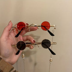 Round Sunglasses With Glasses Chain UV Protection For Photography