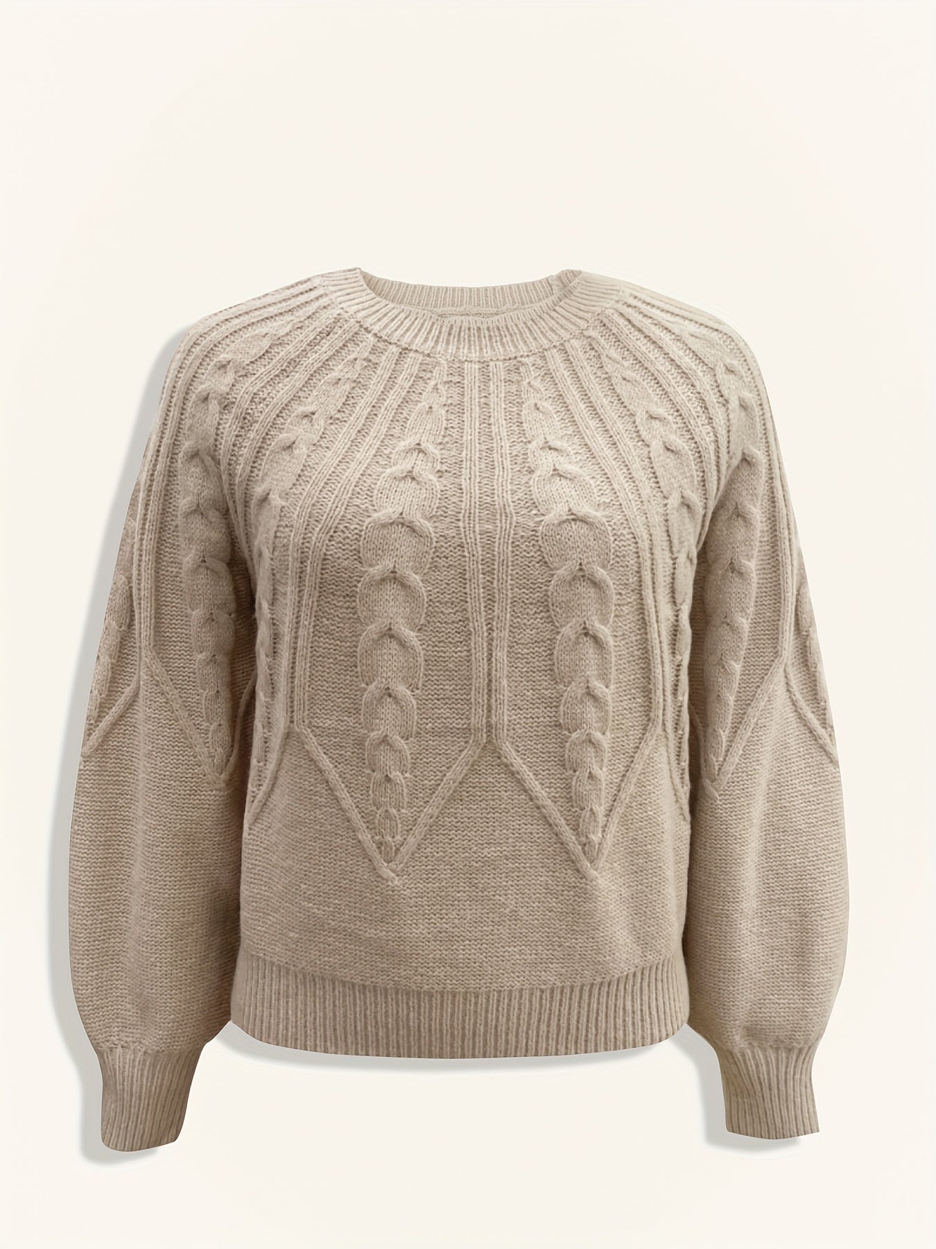Solid Crew Neck Pullover Sweater Lantern Sleeve Criss Ruffle Trim Knit