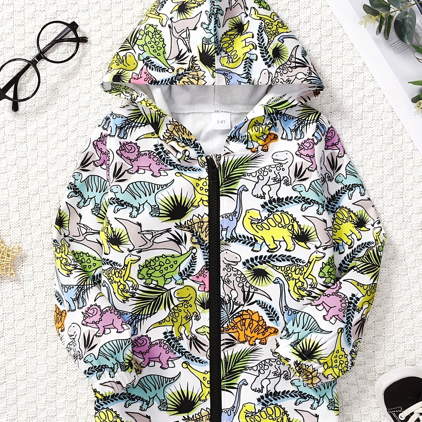 Dinosaur Full Print Boys Zip Up Hooded Sweatshirt Gym Sports Jacket